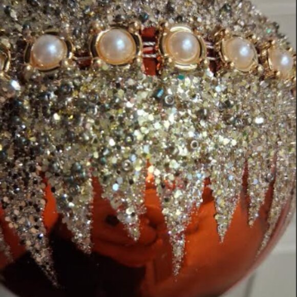 Red & Gold Glitter Christmas Ball Ornament - Picture 3 of 3